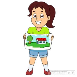 girl showing off her art work clipart